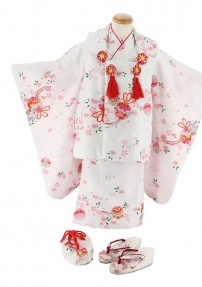 女の子用 被布 No.86 H |【被布・着物】白色 桜に毬